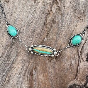 Boulder Ribbon & Black Jack Turquoise and Silver Necklace